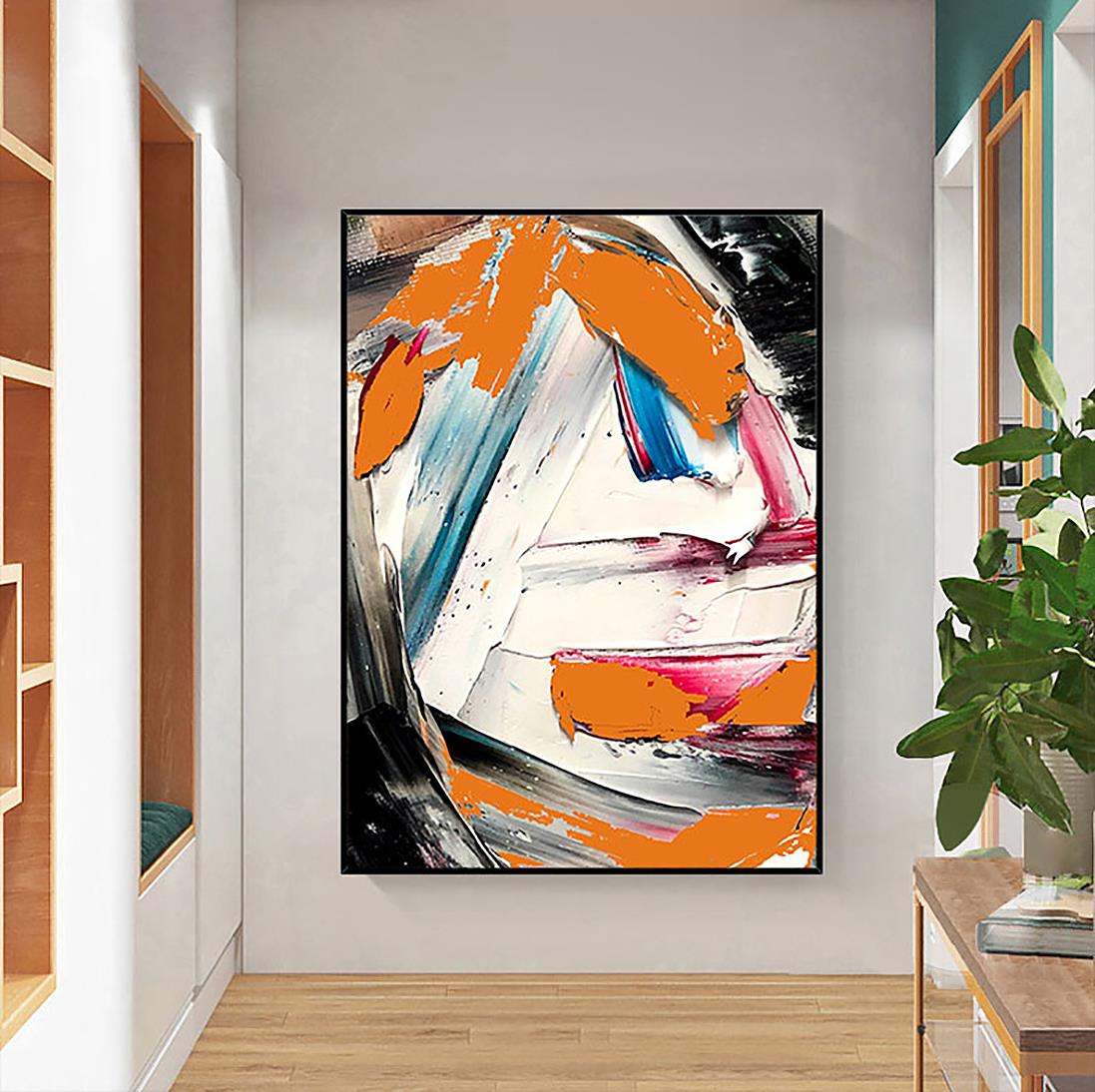 Impasto abstrait traits orange par Couteau à palette art mural minimalisme Peintures à l'huile